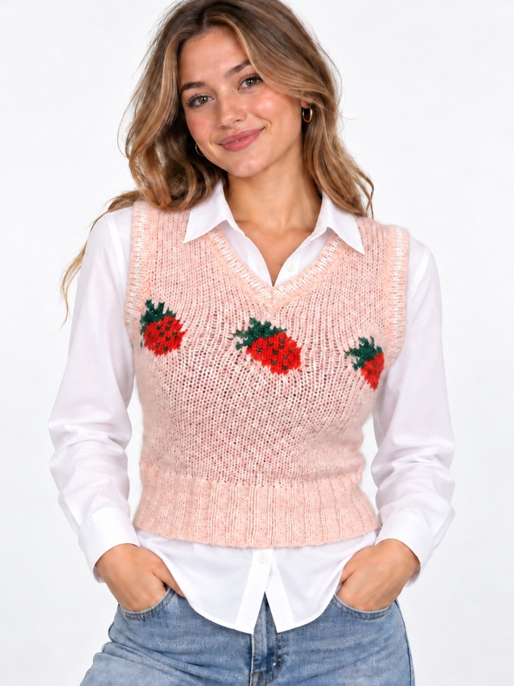 Kimchi Blue Urban Outfitters Pink Strawberry Sparkle Sweater Vest Size S/P